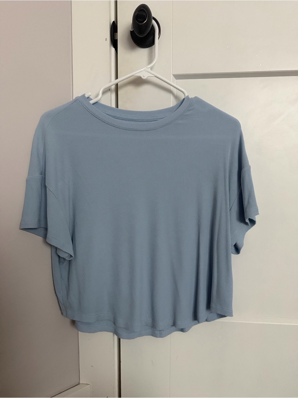 American Eagle Outfitters Light Blue Ribbed Boxy Short-Sleeve Top
